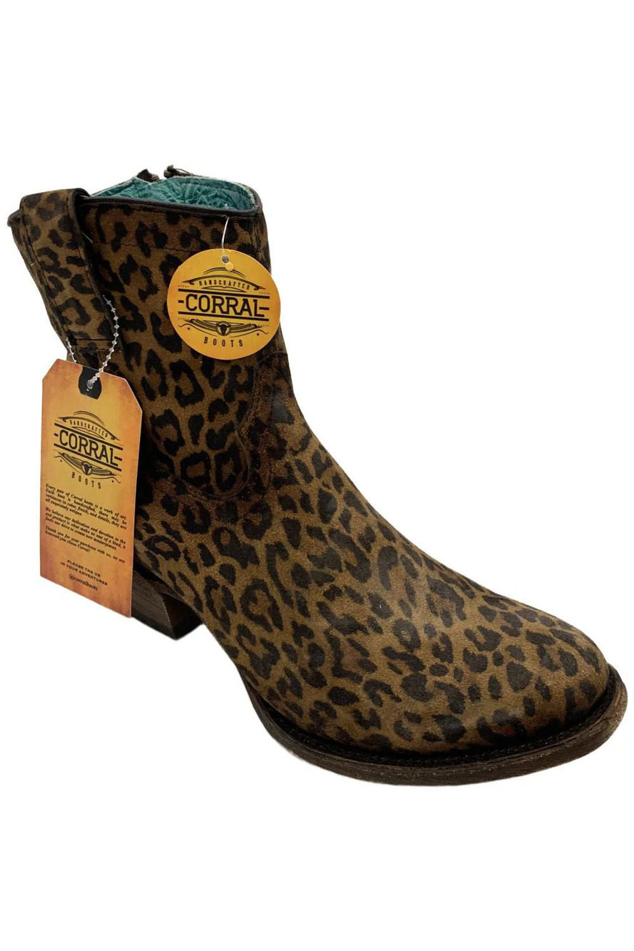 Corral Women's C3627 Zip-Up Heeled Western Ankle Boot Leopard - Medium